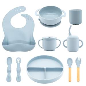 Ensemble de vaisselle biodégradable pour bébé : bavoir, cuillère et bol en silicone pour repas d'enfants - Product Image 1
