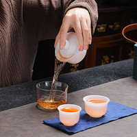 Ensemble de thé portable de voyage, Gaiwan en céramique Kung Fu avec 2 tasses, pichet en verre, étui en cuir, kit de cérémonie du thé chinois pour le camping
