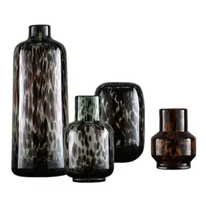 Cylinder leopard spotted glass flower vase mouth blown glass vase mixed colors spotted flower vase wholesales price