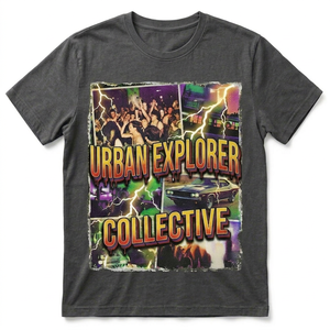T-shirt à manches courtes en jersey gris foncé pour homme Urban Explorer Collective, impression photo, style streetwear, col rond, coupe classique, 180 grammes - Product Image 1