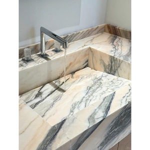 Newstar luxe Calacatta rose marbre salle de bain évier en bois massif armoire Design Rosa Aurora rose marbre vanité salle de bain vanité - Product Image 4