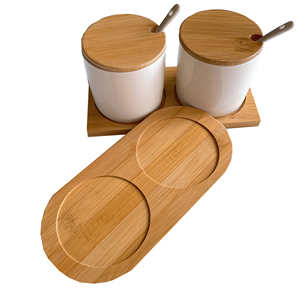 Großhandel umwelt freundliche Bambus Gewürz töpfe Gewürz dosen Gewürz box Set mit Deckel Löffel Tablett für Partys Gravierte Teller Geschirr - Product Image 3