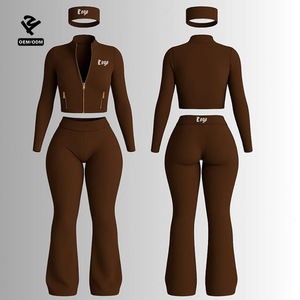 Ensemble de survêtement d'hiver pour femmes Y2k avec logo personnalisé, veste zippée intégrale, pantalon évasé, 2 pièces, vêtements de <span class=keywords><strong>sport</strong></span> pour femmes, ensembles de fitness pour la salle de <span class=keywords><strong>sport</strong></span> - Product Image 6