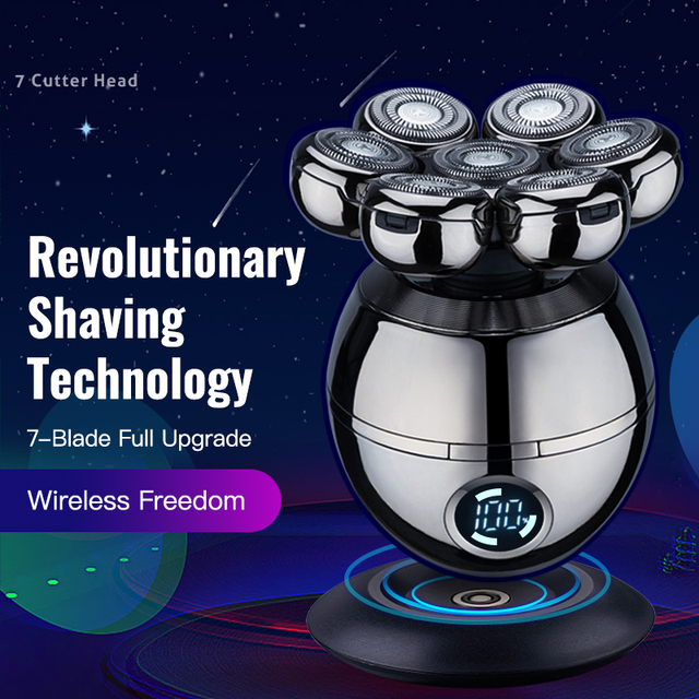 Multifunctional 6 in 1 Men's Rechargeable Cordless Electric Shaver 7D Floating Head Shaving Machine Bald Head Rotary Razor