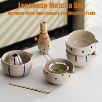 Ensemble d'accessoires pour la cérémonie du thé Matcha : plateau de service en bois, bol, tamis, cuillère, support