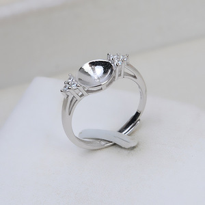 S925 Silver <b>Ring</b> for Women <b>Open</b>-Mouth DIY Pearl Jewelry with Empty Holder Simple Semi-Finished Product for Crafting 151 - Product Image 1