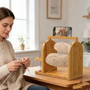 Wooden Crochet Yarn Rack With Phone Holder For Desktop Organization Durable Multipurpose <b>Wool</b> <b>Craft</b> Storage Organizer - Product Image 1