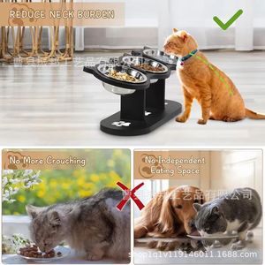 Comedero elevado para mascotas, soporte de madera antideslizante para cuencos de gatos, altura ajustable para gatos con diseño de pata, 16,5 pulgadas de largo - Product Image 3