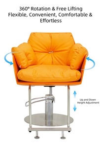 Poltrona da Barbiere di Lusso Reclinabile in Pelle Arancione con Pompa Idraulica per Piccoli Saloni, Parrucchieri e Styling Femminile - Product Image 6