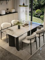 Ensemble de table à manger en pierre frittée de luxe moderne, meubles de salle à manger, plateau de table blanc, tables à manger avec 6 chaises en cuir