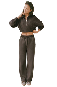 KY Conjunto de salón lavado ácido para mujer Sudadera con capucha recortada de gran tamaño y joggers de pierna ancha Coordenadas de dos piezas vintage - Product Image 4