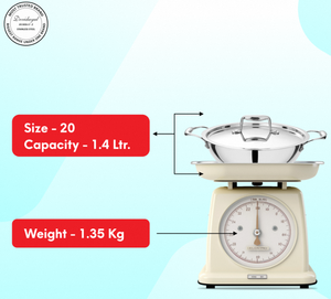 Poêle Triply Kadhai de 20 cm en Acier Inoxydable 304 de Qualité Supérieure, Durable, Idéale pour Frire, Saucir, Préparer des Plats au Curry et un Usage Quotidien - Product Image 5