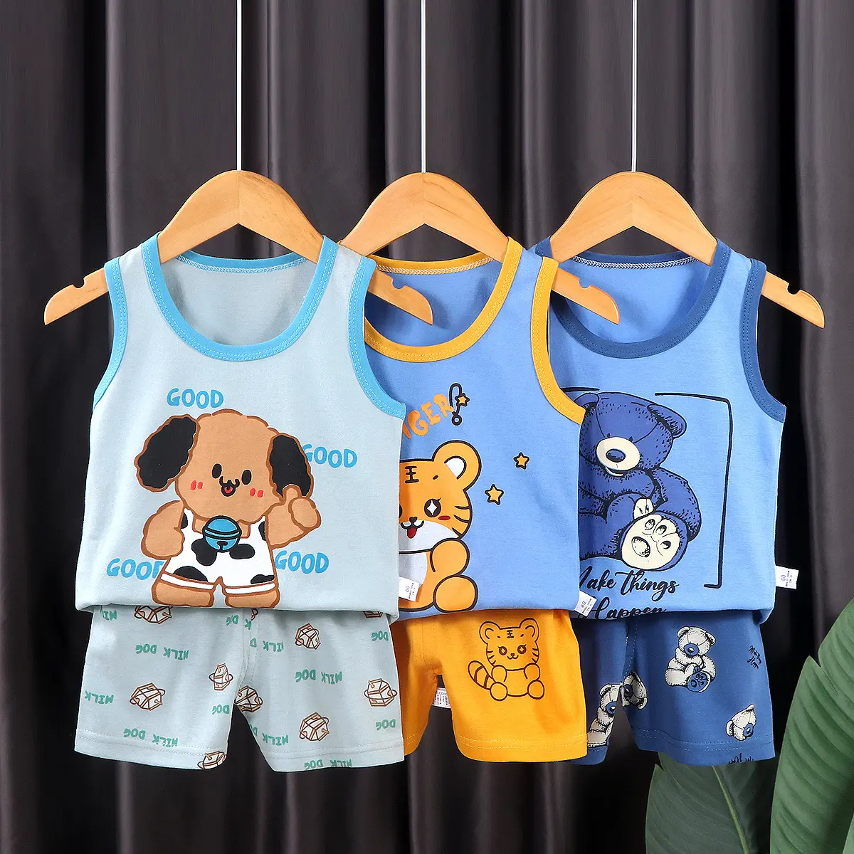 2023 children's vest set Summer cotton new girl shorts clothes baby Korean version boys sleeveless set children's clothing