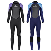 DIVE&SAIL Combinaison de plongée pour femme en néoprène 3mm 220g anti-UV sans coutures, chaude, motif peau de requin sur la poitrine, col rond, manches longues, dos intégral