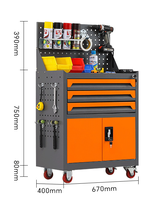 Chariot d'atelier moderne en fer CYD, orange, avec 3 tiroirs, portes coulissantes, panneau en maille, poignée, roues, capacité de charge élevée, verrouillable, pour garage