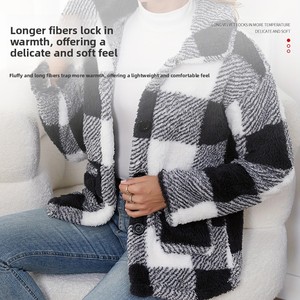 Otoño Invierno Abrigos de mujer Patrón de jacquard de un solo pecho Top con forro polar Cómodo Poliéster Grueso Mujeres - Product Image 2