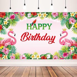 Latar Belakang Fotografi Palem <span class=keywords><strong>Flamingo</strong></span> Ulang Tahun Hawaii Tropis Latar Belakang Baby Shower Spanduk Pesta Meja Kue Dapat Disesuaikan - Product Image 5