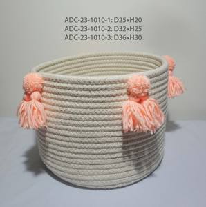 Panier de rangement bas quantité minimale de commande avec poignée Articles divers Collations Jouets Stockage ménager personnalisé Corde de coton à épissage rayé du Vietnam - Product Image 2