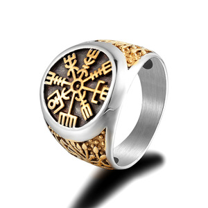 Anillo de acero inoxidable con runas vikingas para hombre, diseño de copo de nieve de dos tonos, joyería de regalo - Product Image 5