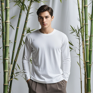 Wholesale <strong>Bamboo</strong> <strong>Fiber</strong> Long Sleeved <strong>T</strong>-<strong>shirt</strong> Custom Logo Printed Heavyweight Cotton <strong>T</strong>-<strong>Shirts</strong> Plain High Quality Tshirts - Product Image 3
