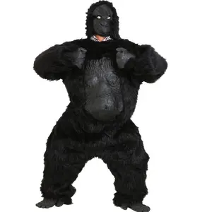 Pasokan grosir pabrik kostum setelan gorila realistis profesional hitam dengan bulu
