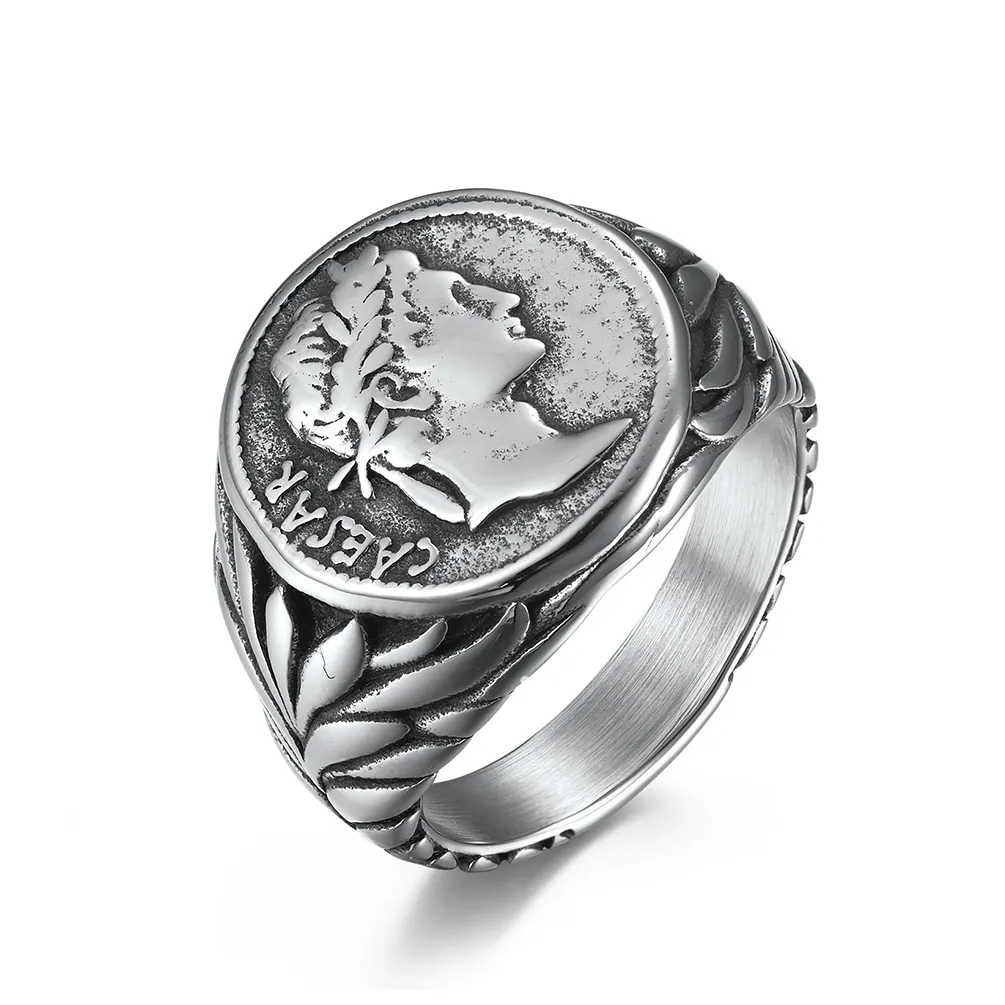 Europese Amerikaanse Stijl Retro Munt Man Goud Zilver Romeinse Imperium Caesar Keizer 316l Roestvrij Staal Vinger Ring Odm Sieraden