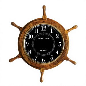 Reloj de rueda de barco de madera Natural pulida para oficina, hogar, sala de estar, reloj náutico decorativo Interior, muy respetuoso con el medio ambiente - Product Image 1