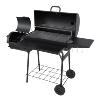 Barbecue au charbon de bois commercial KEYO en acier avec fumoir décalé, grande surface de cuisson, chromé, prêt pour le camping