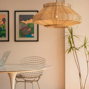 Lampe suspendue ronde en rotin moderne, ampoule LED E27, commande par interrupteur, luminaire pour salon, chambre à coucher, hall d'hôtel - Product Image 2