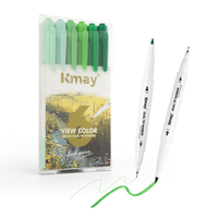 Kmay K-687 6 couleurs double pointe Fineliner stylo vert Collection 6/PCS stylos à base d'eau Blendable pinceau à encre et pointes fines pour les enfants