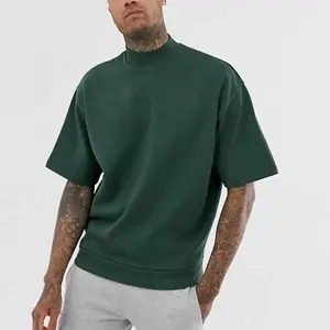 Luxury Shirt Men Oversized T-Shirt Cotton Green Turtle Neck Dropped Shoulder T-Shirts Vintage T Shirts