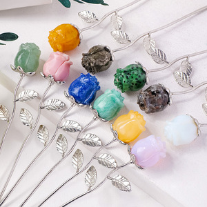 Fleur sculptée en cristal de quartz rose naturel avec tige en argent, artisanat fait main, cristal de guérison, décoration d'intérieur, cadeau - Product Image 5