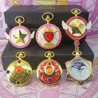 Collar con Colgante de Oro al por Mayor, Reloj de Bolsillo Steampunk con Diseño de Sakura y Luna, para Cosplay de Anime, con Cadena