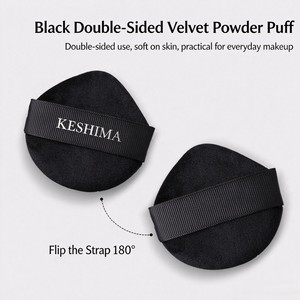 Lot de 2 houppettes à poudre en velours noir, rondes et en forme de goutte, avec étui - Product Image 4