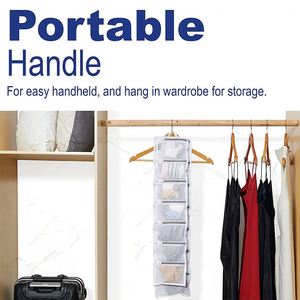 Sac à linge suspendu en filet, multi-compartiments, pliable, pour chaussettes, sous-vêtements, organiseur de linge de voyage avec poignée - Product Image 4