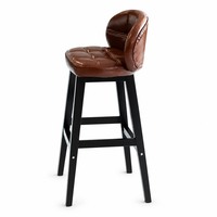 Tabouret de bar industriel vintage avec dossier enveloppant matelassé à motif quadrillé, pieds noirs mats, chaise de comptoir pour la maison, la cuisine ou le café