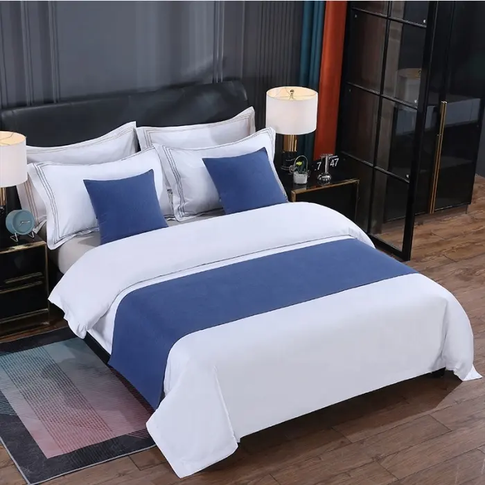 Wholesale Solid Color Bed Runner Hotel Bedding Decor Bed Throw Cotton and Linen Foot Throw for Hotel Bedding