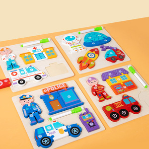 Niños 2 en 1 tablero de dibujo Montessori carrera a juego de rompecabezas cognitivo educativo 3D rompecabezas niños aprendiendo juguetes de madera - Product Image 2