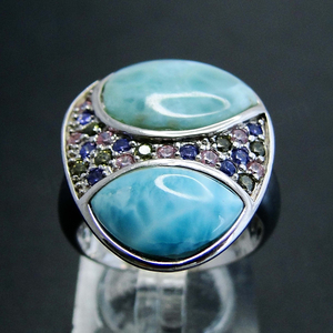 แหวนเงินแท้ประดับพลอยลาร์ิมาธรรมชาติขายส่ง - Product Image 2