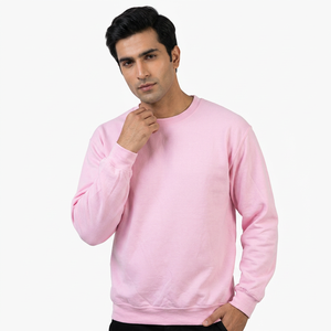 Embroidery Print <b>pink</b> Polyester Cotton Custom Plain Crewneck Sweatshirt Women and Men Crew Neck Sweatshirt - Product Image 1