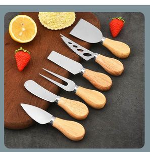 Wholesale Stainless Steel Cheese <b>Set</b> Kitchen Utensil Butter Custom Logo Knives Forks Spatula With <b>Wood</b> Handle - Product Image 4