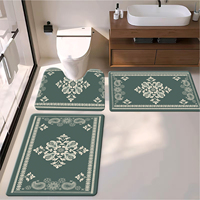 Bathroom Mat Set 3-Piece PVC Foam Waterproof Non-Slip Wood Grain & Ethnic Bohemian Design Anti-Fatigue Rug Collection