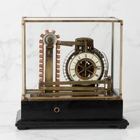 Grande horloge de table/de bureau mécanique à roue à eau de style français antique en laiton bronze avec roulement à billes industriel en bois de rose massif