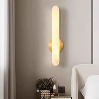 Applique murale LED de luxe ronde à tube long, style moderne, pour hôtels et restaurants, en marbre naturel et albâtre, pour chambre et salon