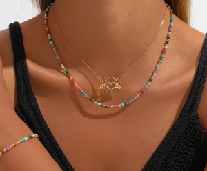 Ensemble de colliers en forme de cœur bohème plaqué or avec perles colorées pour femmes - Product Image 1