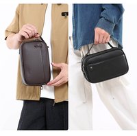 Tas Genggam Bisnis Pria Kulit PU Fashion Baru Tas Tangan Kasual Warna Solid Kualitas Tinggi Tas Bahu Banyak Kantong