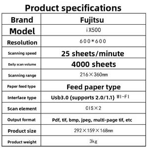 Escáner USB <span class=keywords><strong>de</strong></span> doble cara automático <span class=keywords><strong>de</strong></span> alta velocidad Fujitsu IX500 para contratos <span class=keywords><strong>de</strong></span> recibos <span class=keywords><strong>de</strong></span> documentos <span class=keywords><strong>de</strong></span> oficina en stock disponible - Product Image 4