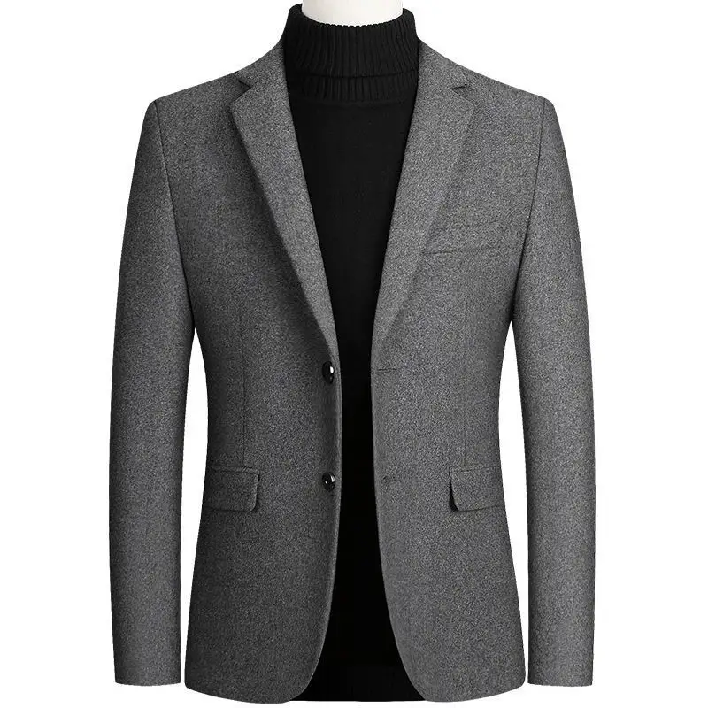 Sonbahar ve kış erkek yün ceket ince trençkot kalınlaşmış erkek düz renk ceket takım elbise