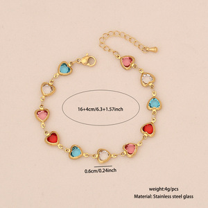 <span class=keywords><strong>Bracelet</strong></span> pour femme HOVANCI élégant en acier inoxydable plaqué or 18 carats, tendance, avec incrustation de cristal de verre coloré et strass en forme de cœur - Product Image 4