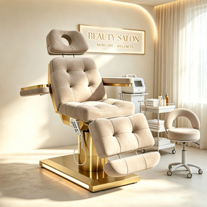 Cama de Belleza Eléctrica Multifuncional con Base de Acero Inoxidable Dorado, Control de Pie para Masajes, 4 Motores, Cama Facial para Spa - Product Image 1